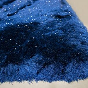 8x10 Feet Navy Blue Dark Blue Color Solid Plush 3D Pile Decorative Designer Area Rug Carpet Bedroom Living Room Indoor Shag Shaggy Shimmer Shiny Glitter Furry Flokati Plush Pile Modern Contemporary