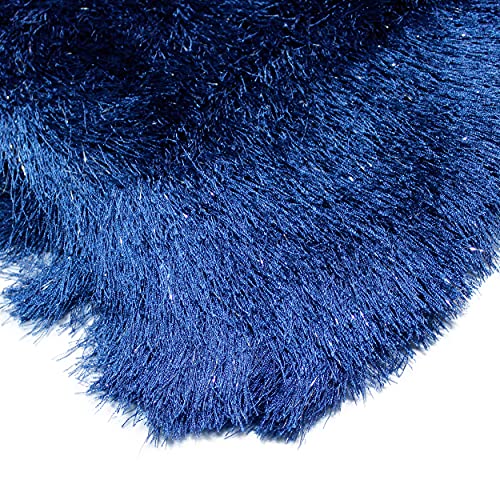 8x10 Feet Navy Blue Dark Blue Color Solid Plush 3D Pile Decorative Designer Area Rug Carpet Bedroom Living Room Indoor Shag Shaggy Shimmer Shiny Glitter Furry Flokati Plush Pile Modern Contemporary