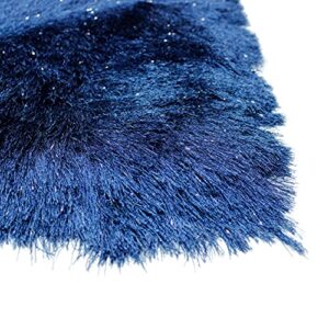 8x10 Feet Navy Blue Dark Blue Color Solid Plush 3D Pile Decorative Designer Area Rug Carpet Bedroom Living Room Indoor Shag Shaggy Shimmer Shiny Glitter Furry Flokati Plush Pile Modern Contemporary