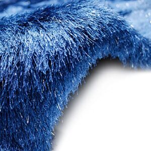 8x10 Feet Navy Blue Dark Blue Color Solid Plush 3D Pile Decorative Designer Area Rug Carpet Bedroom Living Room Indoor Shag Shaggy Shimmer Shiny Glitter Furry Flokati Plush Pile Modern Contemporary
