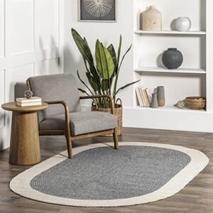 nuloom delaine braided solid border indoor/outdoor area rug, 5′ x 8′ oval, grey