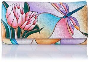 anna by anuschka women’s hand painted genuine leather multi pocket wallet – dragonfly glass painting