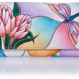 Anna by Anuschka Women's Hand Painted Genuine Leather Multi Pocket Wallet - Dragonfly Glass Painting