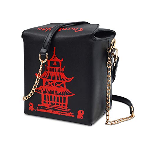 Fashion Crossbody Shoulder Bag, i5 Chinese Takeout Box Purse with Comfortable Chain Strap (black-red)