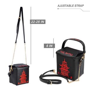 Fashion Crossbody Shoulder Bag, i5 Chinese Takeout Box Purse with Comfortable Chain Strap (black-red)