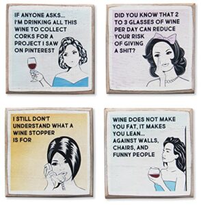 wine coasters set & holder – funny gifts for women – cool wine gift for women – housewarming gifts for wine lovers – wine accessories (funny wine)