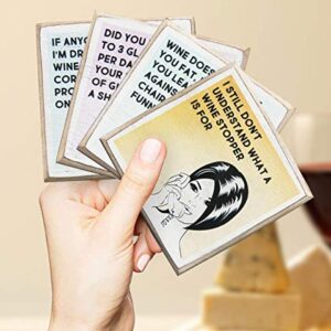 Wine Coasters Set & Holder - Funny Gifts for Women - Cool Wine Gift for Women - Housewarming Gifts for Wine Lovers - Wine Accessories (Funny Wine)