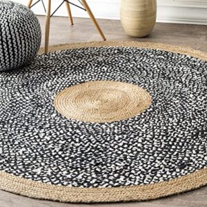 nuloom lesha natural fiber area rug, 6′ round, black