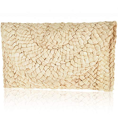 Straw Clutch Handbag, Xmeng Women Straw woven Purse Envelope Bag Wallet Summer Beach Bag for Ladies, Beige, 11.02''x 1.7''x 6.1''