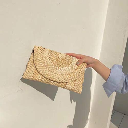 Straw Clutch Handbag, Xmeng Women Straw woven Purse Envelope Bag Wallet Summer Beach Bag for Ladies, Beige, 11.02''x 1.7''x 6.1''