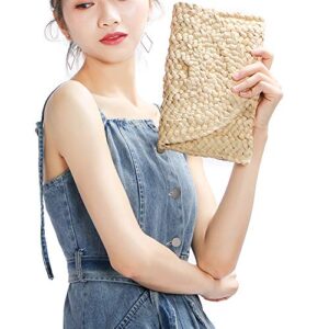 Straw Clutch Handbag, Xmeng Women Straw woven Purse Envelope Bag Wallet Summer Beach Bag for Ladies, Beige, 11.02''x 1.7''x 6.1''