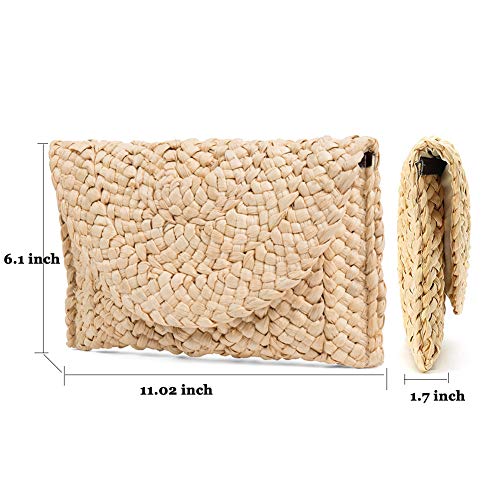 Straw Clutch Handbag, Xmeng Women Straw woven Purse Envelope Bag Wallet Summer Beach Bag for Ladies, Beige, 11.02''x 1.7''x 6.1''