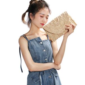 Straw Clutch Handbag, Xmeng Women Straw woven Purse Envelope Bag Wallet Summer Beach Bag for Ladies, Beige, 11.02''x 1.7''x 6.1''