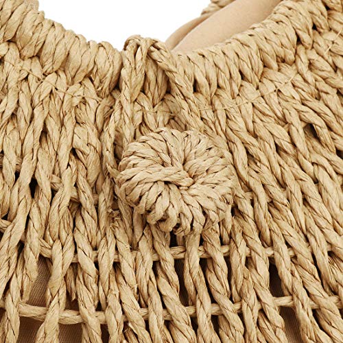 YYW Straw Bag for Women Rattan Purse Handwoven Tote Summer Beach Shoulder Bag (Khaki)