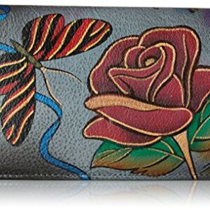 Anna by Anuschka Womens Handpainted Leather Ladies Wallet Snap Button Closure, Rose Safari Grey,One Size