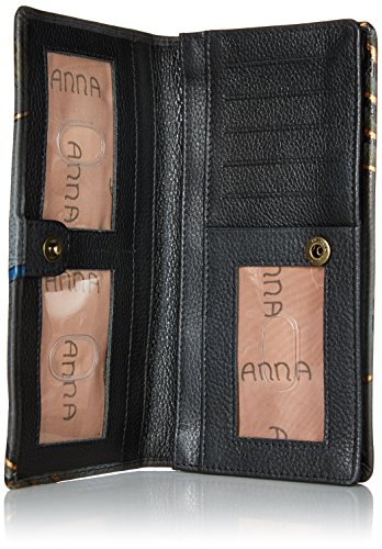 Anna by Anuschka Womens Handpainted Leather Ladies Wallet Snap Button Closure, Rose Safari Grey,One Size