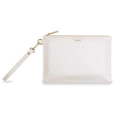 KATIE LOXTON Tres Chic Womens Vegan Leather Secret Message Pouch Clutch Metallic White