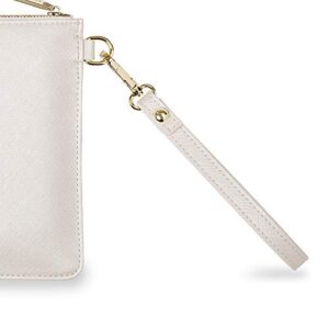 KATIE LOXTON Tres Chic Womens Vegan Leather Secret Message Pouch Clutch Metallic White