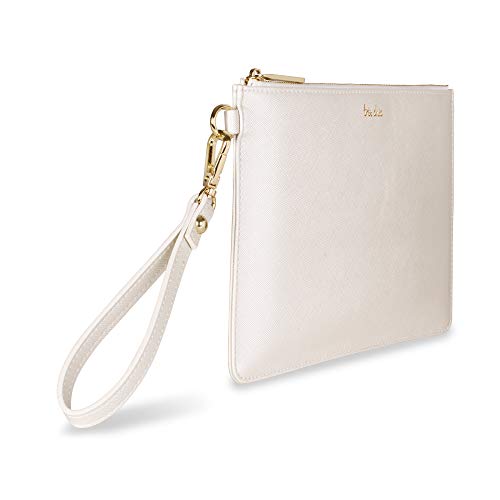 KATIE LOXTON Tres Chic Womens Vegan Leather Secret Message Pouch Clutch Metallic White