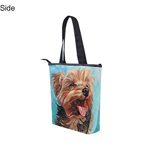 Women's Handbags Canvas Shoulder Bags Happy Yorkie Puppy Handbag Retro Casual Tote Purses