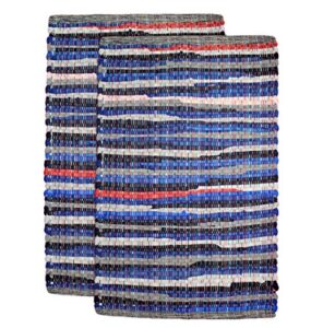 cotton craft cotton chindi rag rug – 2 pack – boho farmhouse rustic area accent throw rug – handwoven reversible natural recycled yarn – living room den study home décor gift -20 x 32 in – multi color