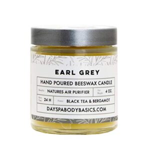 earl grey hand-poured beeswax candle – natural, cotton braided wick, smokeless, cleans air, non-toxic, non-polluting, non-allergenic, handmade in usa