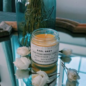 Earl Grey Hand-Poured Beeswax Candle - Natural, Cotton Braided Wick, Smokeless, Cleans Air, Non-Toxic, Non-Polluting, Non-Allergenic, Handmade in USA