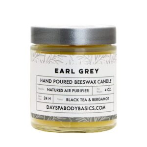 Earl Grey Hand-Poured Beeswax Candle - Natural, Cotton Braided Wick, Smokeless, Cleans Air, Non-Toxic, Non-Polluting, Non-Allergenic, Handmade in USA