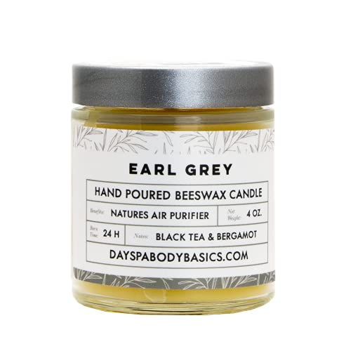 Earl Grey Hand-Poured Beeswax Candle - Natural, Cotton Braided Wick, Smokeless, Cleans Air, Non-Toxic, Non-Polluting, Non-Allergenic, Handmade in USA