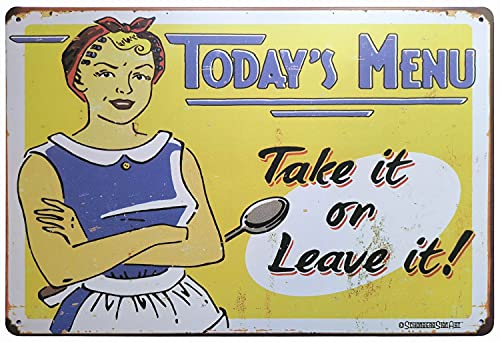 ERLOOD Today's Menu Take It or Leave It Retro Vintage Kitchen Signs Wall Decor Metal Tin Sign 12X 8