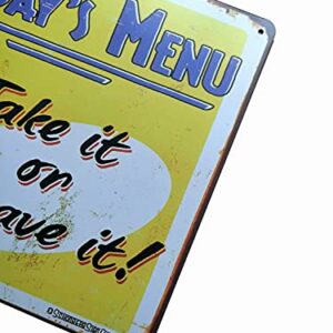 ERLOOD Today's Menu Take It or Leave It Retro Vintage Kitchen Signs Wall Decor Metal Tin Sign 12X 8