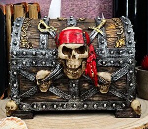 ebros large pirate ghosts of the caribbean pirate marauder skull with criss cross blades treasure chest box jewelry box figurine 7.25″long