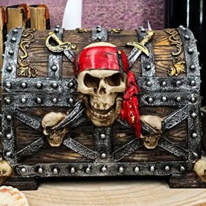 Ebros Large Pirate Ghosts Of The Caribbean Pirate Marauder Skull With Criss Cross Blades Treasure Chest Box Jewelry Box Figurine 7.25"Long