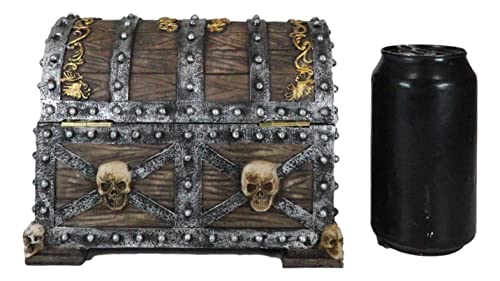 Ebros Large Pirate Ghosts Of The Caribbean Pirate Marauder Skull With Criss Cross Blades Treasure Chest Box Jewelry Box Figurine 7.25"Long