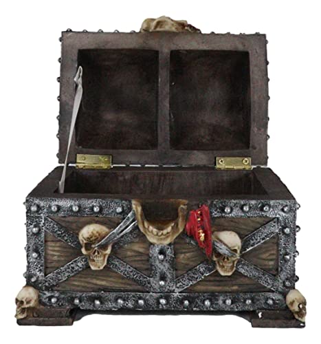 Ebros Large Pirate Ghosts Of The Caribbean Pirate Marauder Skull With Criss Cross Blades Treasure Chest Box Jewelry Box Figurine 7.25"Long