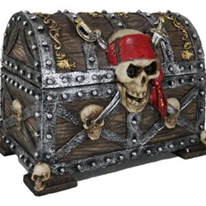 Ebros Large Pirate Ghosts Of The Caribbean Pirate Marauder Skull With Criss Cross Blades Treasure Chest Box Jewelry Box Figurine 7.25"Long