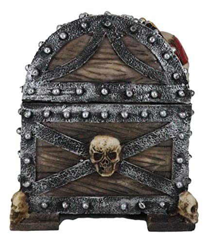 Ebros Large Pirate Ghosts Of The Caribbean Pirate Marauder Skull With Criss Cross Blades Treasure Chest Box Jewelry Box Figurine 7.25"Long