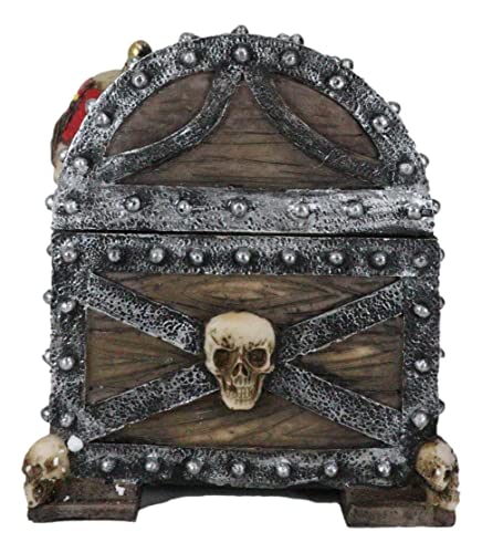 Ebros Large Pirate Ghosts Of The Caribbean Pirate Marauder Skull With Criss Cross Blades Treasure Chest Box Jewelry Box Figurine 7.25"Long