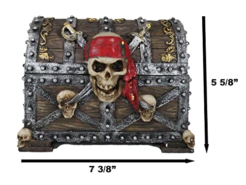 Ebros Large Pirate Ghosts Of The Caribbean Pirate Marauder Skull With Criss Cross Blades Treasure Chest Box Jewelry Box Figurine 7.25"Long