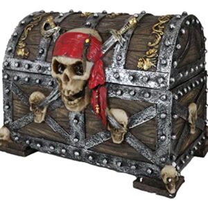 Ebros Large Pirate Ghosts Of The Caribbean Pirate Marauder Skull With Criss Cross Blades Treasure Chest Box Jewelry Box Figurine 7.25"Long