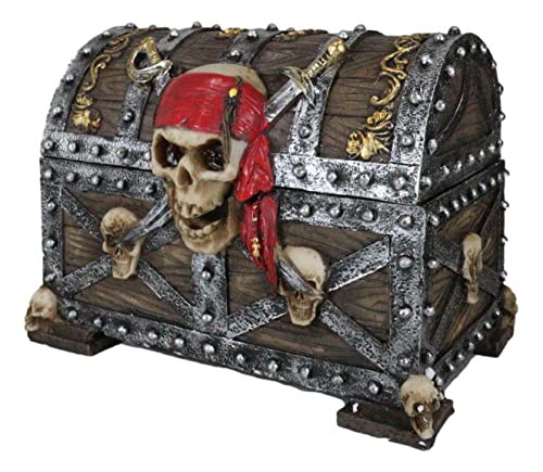 Ebros Large Pirate Ghosts Of The Caribbean Pirate Marauder Skull With Criss Cross Blades Treasure Chest Box Jewelry Box Figurine 7.25"Long