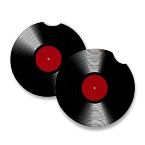 vinyl record 45 lp | car coasters for drinks set of 2 | perfect car accessories with thin absorbent rubber coasters. car coaster measures 2.56 inches with rubber backing. not ceramic