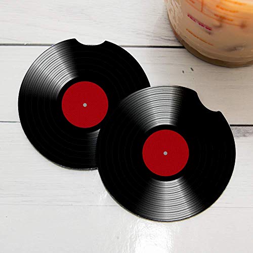 Vinyl Record 45 LP | Car Coasters for Drinks Set of 2 | Perfect Car Accessories with Thin Absorbent Rubber Coasters. Car Coaster Measures 2.56 inches with Rubber Backing. NOT Ceramic