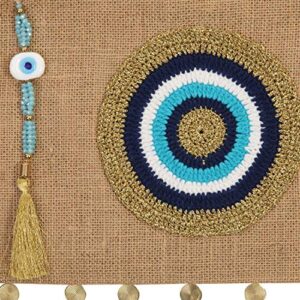 Karens Line Mia Evil Eye Eco Friendly Jute Handheld Clutch Purse Large Space with Zipper Closure&Crystal Decoration Natural Beige