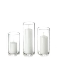 yummi set of 36 slim pillar candles and cylinder vases – white