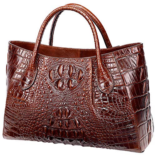PIJUSHI Women Handbags Crocodile Purse Designer Top Handle Satchel Handbags For Women (5002A, Brown)
