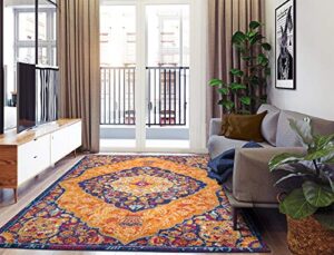 machine washable modern design jute back 5×7 abstract indoor area rug for bedroom, living room, dining room, office, 5’3″ x 6’11”, orange