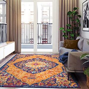 Machine Washable Modern Design Jute Back 5x7 Abstract Indoor Area Rug for Bedroom, Living Room, Dining Room, Office, 5'3" x 6'11", Orange