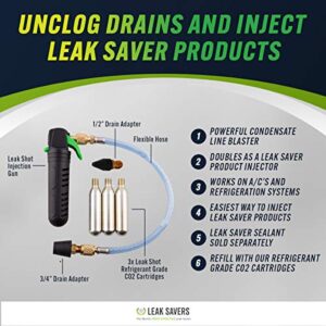 Leak Saver - Leak Shot HVAC - Leak Sealant Injector and Condensate Line Blaster - Non-Contaminating CO2 Cartridges - for A/C and Mini Splits - Systems Up to 5 Tons