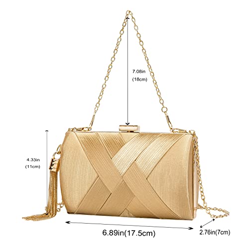 Women's Elegant Tassel Pendant Silk Evening Bag Clutch Purse for Bride Wedding Prom Night Out Party (GOLD)